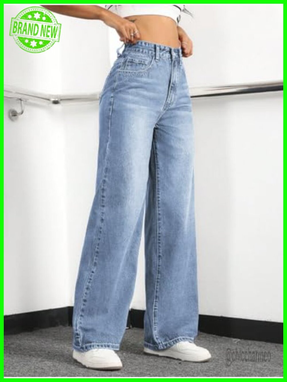 High Waisted Wide Leg Jeans for Women Stretchy Tummy Control Denim Pants - Picture 2 of 6